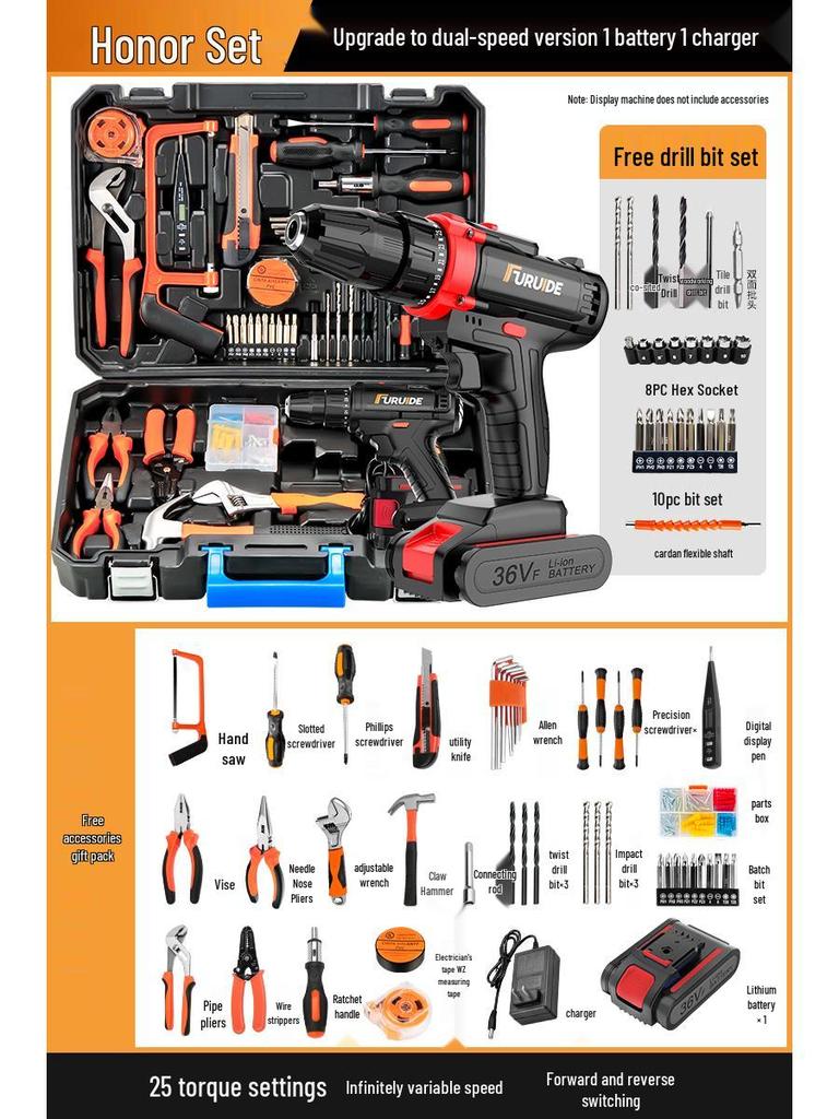 Wielofunkcyjny zestaw narzędzi elektrycznych z wiertarką i śrubokrętami