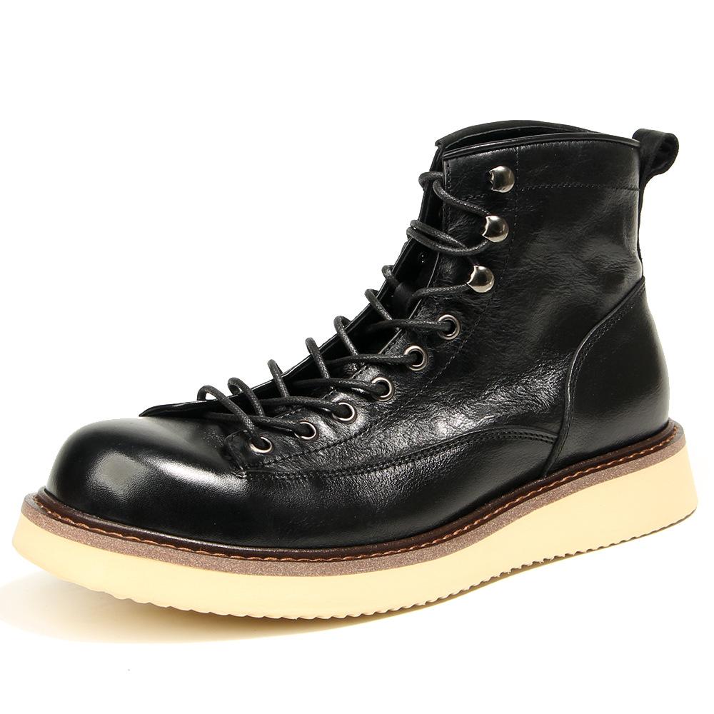 High-Quality Men Leather Shoes Genuine Leather Cowhide Motorcycle Boots Vintage Short Boots Men Manual Color Wiping Ankle Boots