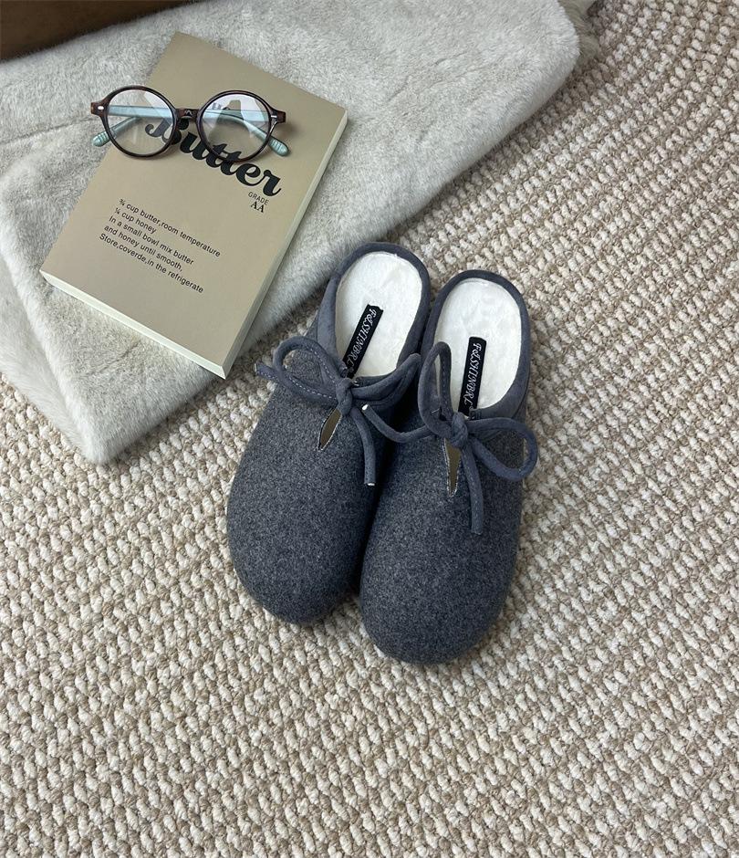 French Fairy Style Lamb Wool Lace-up Flat-bottomed Wool Shoes, Women Wear New Lazy One-pedal Thermal Cotton Shoes In Winter