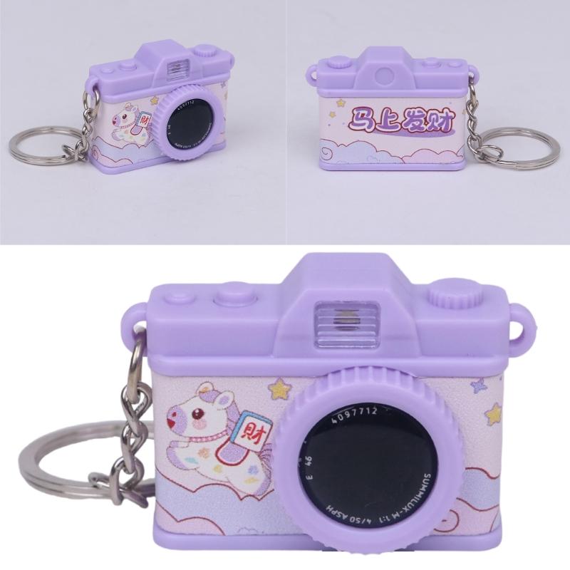 Horse Year Mini Camera Keychain Cartoon Design Lightweight Plastic Key Ring Ornament For Bag Decoration Gift