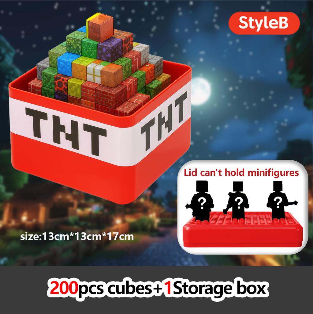 Magnetic Building Blocks Toy Storage Box Set Can Hold Figures Magnet Cube Pixel Style Model Baseplate Toys Children 2025 Gift