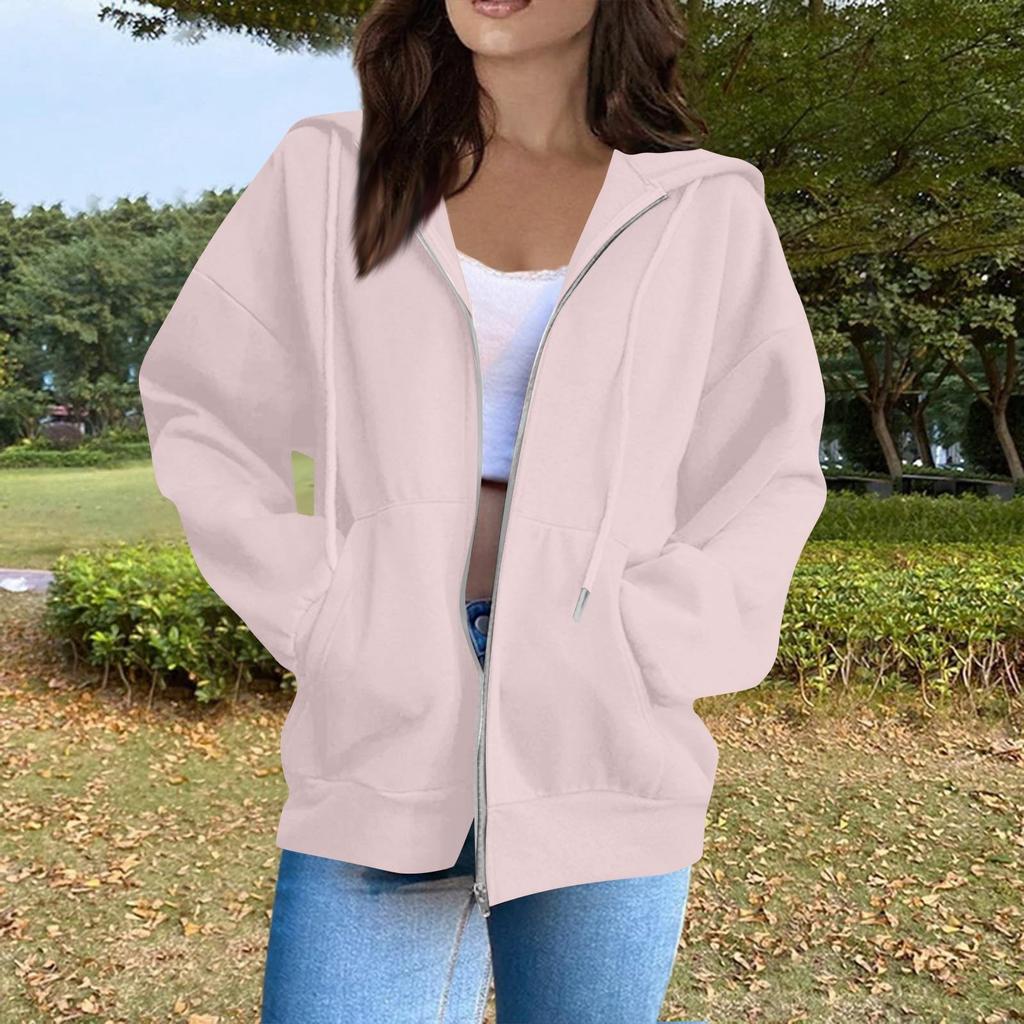 Women's Fashion Casual Long Sleeve Solid Color Hooded Sweatshirt Tops