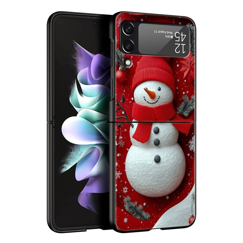 

Christmas Snowman Hard PC Phone Case For Samsung Galaxy Z Flip 7 6 5 4 Black Cover For Galaxy Z Flip 3 Foldable Fundas Shell Bag Z Flip 3