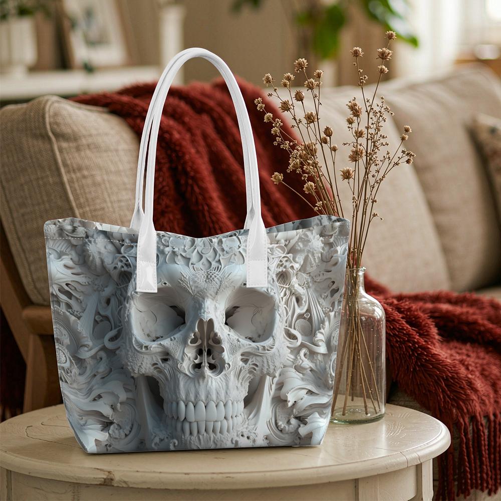 Gothic Skull Pattern Tote Bag Fashion Daily Carry Shoulder Bag Lightweight Casual Handbag