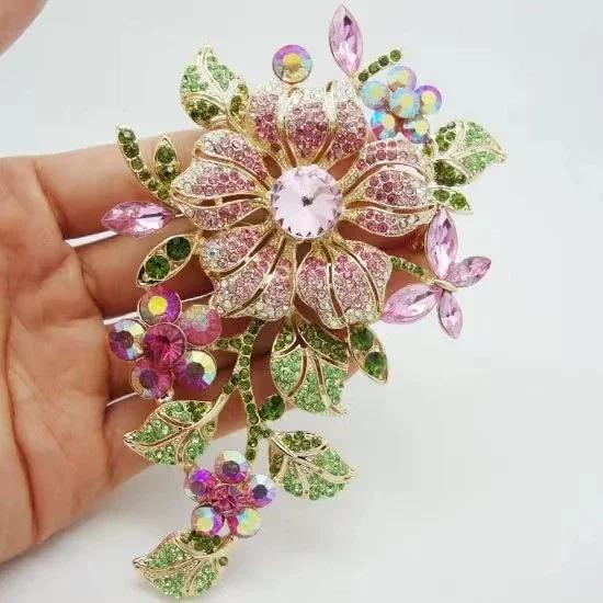 Exquisite Full Zircon Big Flower Pin Brooch Luxury Crystal Flower Brooch Fashion Bridal Wedding Dress Pin Accessories