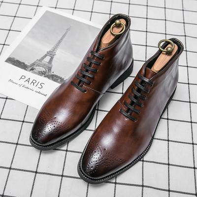 Sapatos de tornozelo estilo britânico, botas masculinas casuais de couro para negócios, tênis para caminhada ao ar livre, elegantes, com cadarço, sapatos brogue masculinos sólidos