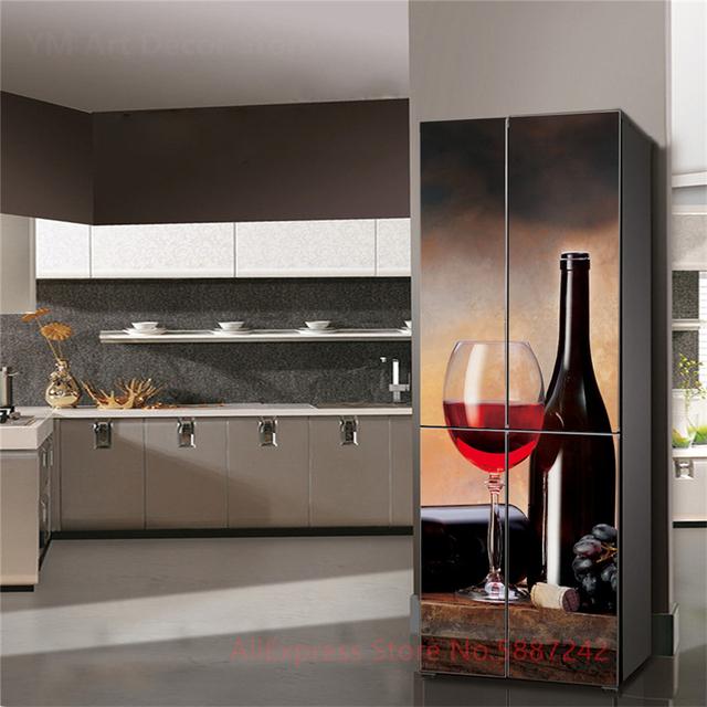 

3D наклейка на холодильник, дверная крышка, красное вино, самоклеющаяся пленка, виниловая наклейка на дверь, крышку холодильника, обои, наклейки, ПВХ, искусство 40x120cm(1pcs)