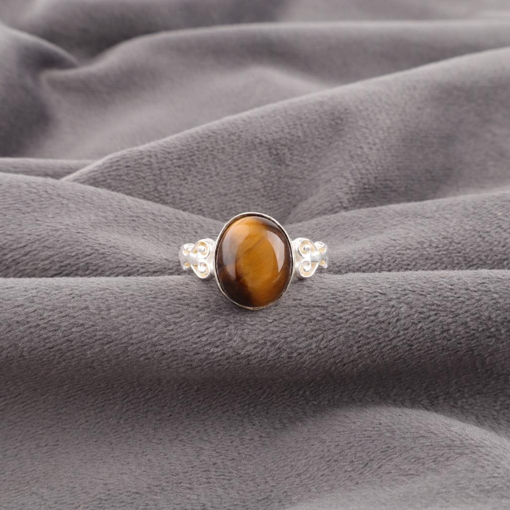 Natural Yellow Tiger Eye Gemstone 925 Sterling Silver Jewelry Handcrafted Ring RR-66-26