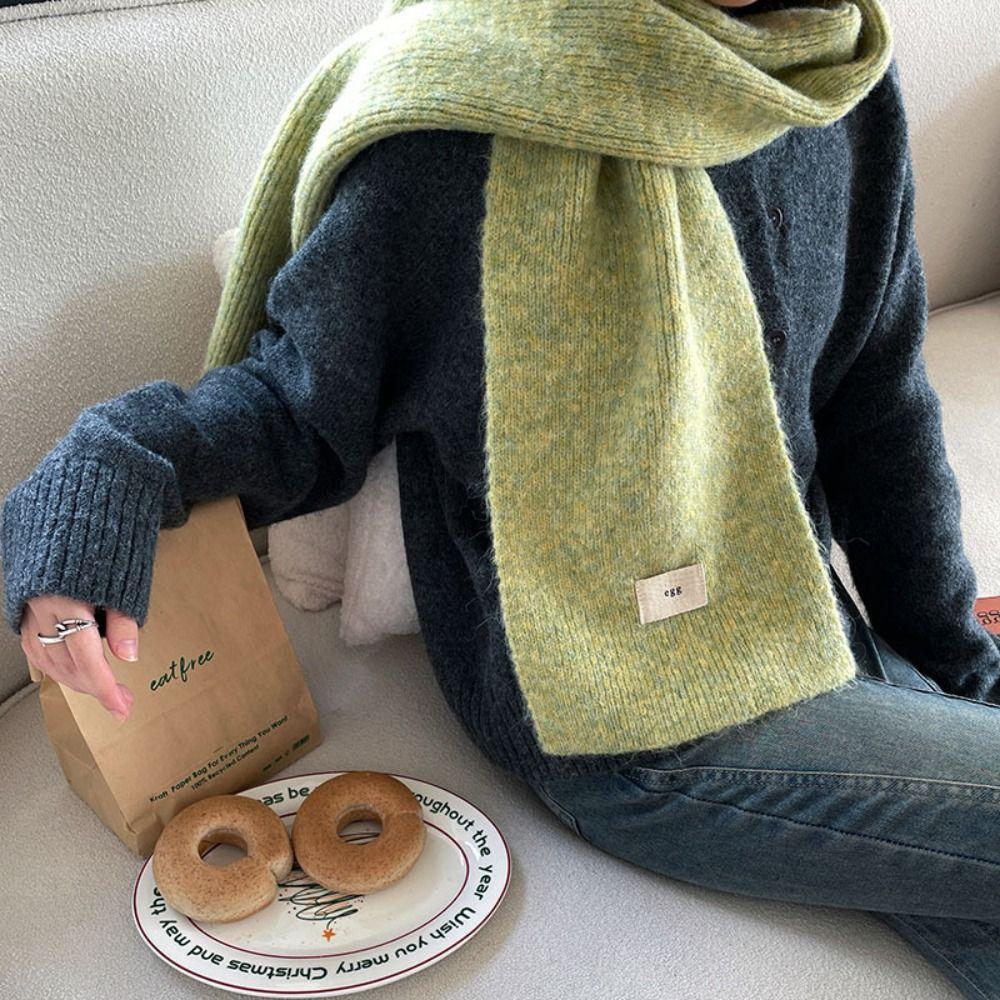 Cold Proof Solid Color Women's Woolen Scarf Thickened Woolen Knitted Warm Scarf Soft Yarn Knitted Scarf Outdoor Warm