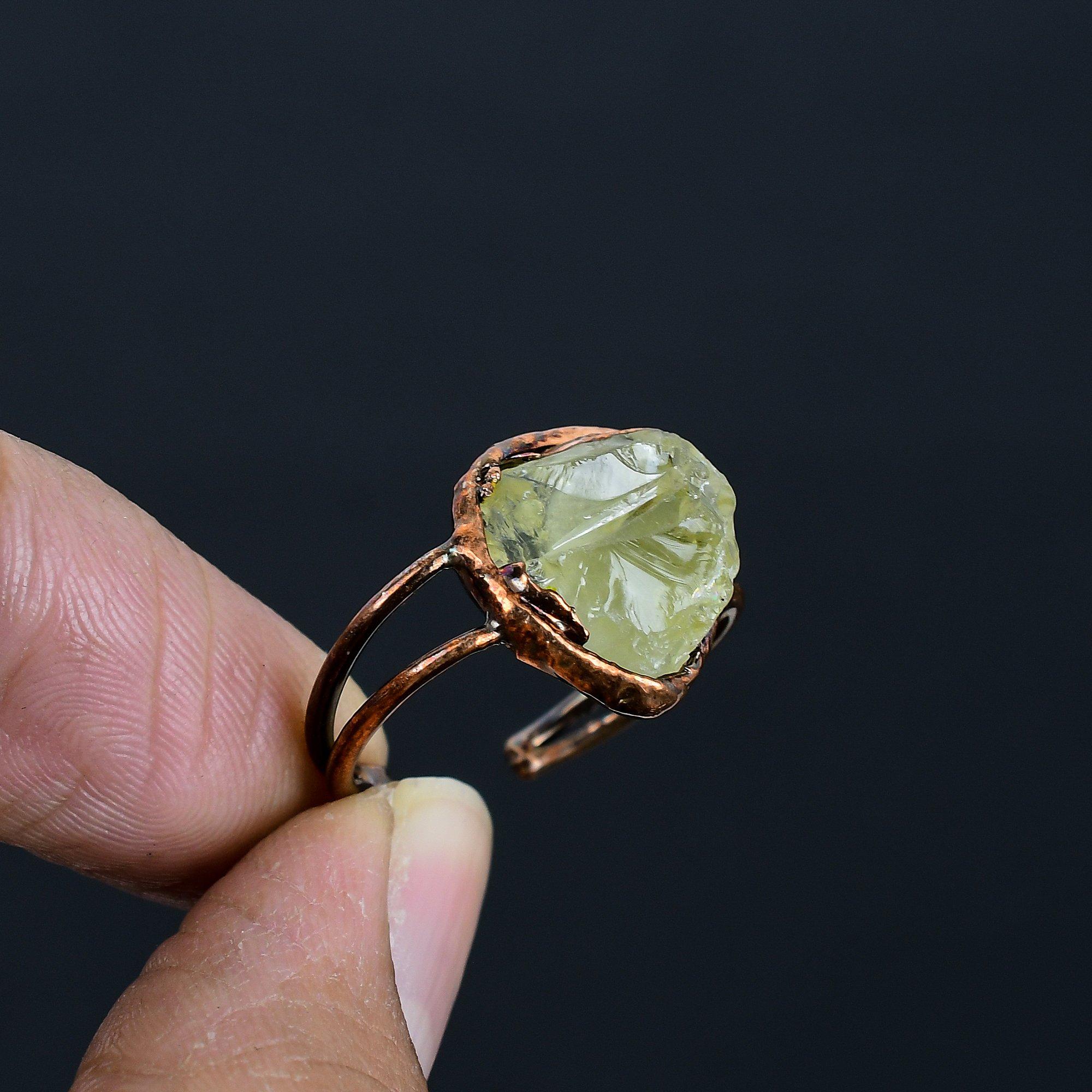 

Кольцо с цитрином ручной работы, кольцо из электроформованной меди, антикварное украшение, регулируемое кольцо, подарок на помолвку