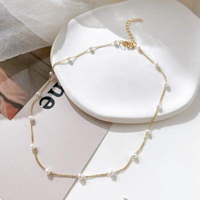 LATS Beads Women's Neck Chain Kpop Pearl Choker Necklace Gold Color Goth Chocker Jewelry Pendant Necklaces Collar for Girl