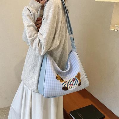 South Korea's New Dachshund Dog Women's Niche Embroidered Shoulder Bag Casual Commuter Tote Parent-child Messenger Bag