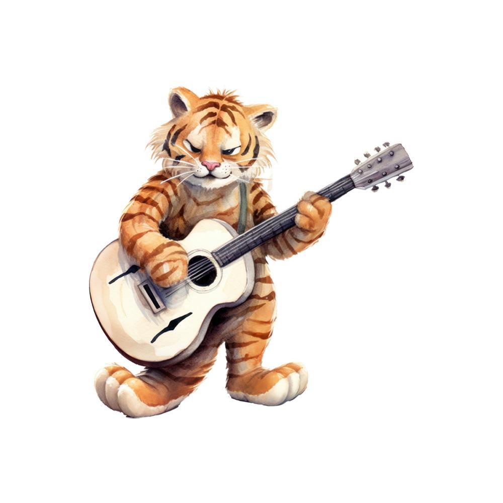 

Guitar Playing Tiger Self Adhesive Wall Sticker for Rental Home Bedroom Study Background Decor 22x30cm різнокольоровий