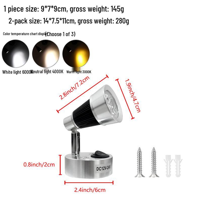 LED Boat & RV Reading Spotlight, 12-24V, Low Voltage, Bedside Light for Yacht or RV Modification