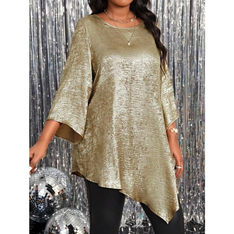 Damen Sommer Locker Lässig Rundhals Sieben-Punkt-Ärmel T-Shirt