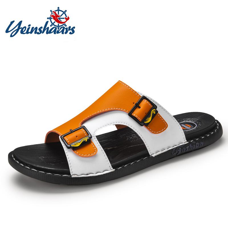 FUQIAO Leather Slippers for Men Summer Hot Sale Slides Male Sandals Beach Outsides Shoes Hombre Sandals Outside Shoes