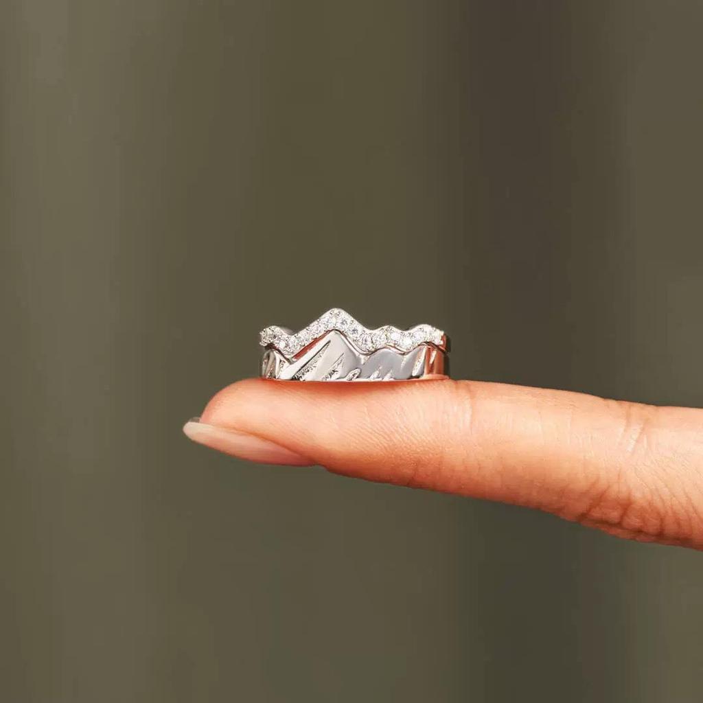 High-End S925 Sterling Silver Layered Mountain Peak Ring for Women - Micro-Inlaid Fashion European and American Style Index Finger Jewelry.