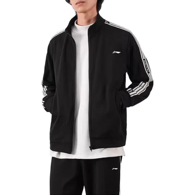 Li Ning Sports Fashion Series Logo Stand Collar Zip Long Sleeve Jacket Men Jacket Black YWDU467-1