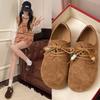 Fashionable and Versatile Soft Leather Beads Decorated Women's Thick Bottom Heightening Soft Elastic Non-slip Shock-absorbing Non-fatigue Sports Shoes