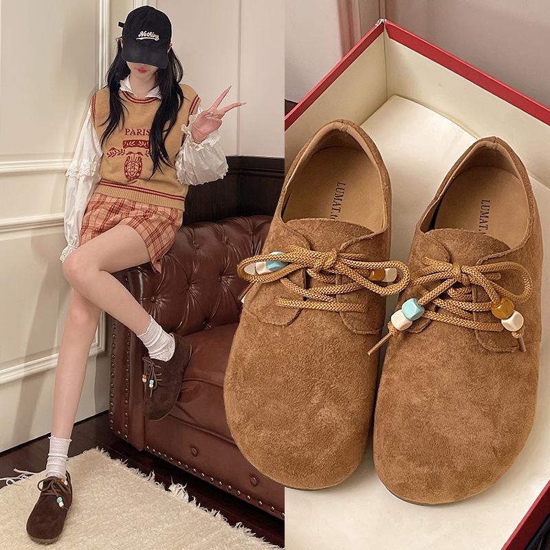 Fashionable and Versatile Soft Leather Beads Decorated Women's Thick Bottom Heightening Soft Elastic Non-slip Shock-absorbing Non-fatigue Sports Shoes
