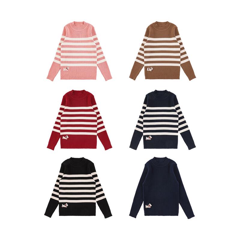 Girls' Striped Half-High Neck Sweater
