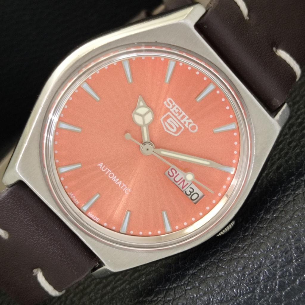 

JAPAN VINTAGE SEIKO 5 AUTOMATIC 6309A MENS PEACH COLOR DIAL WATCH a701466-5 R206b-a701466