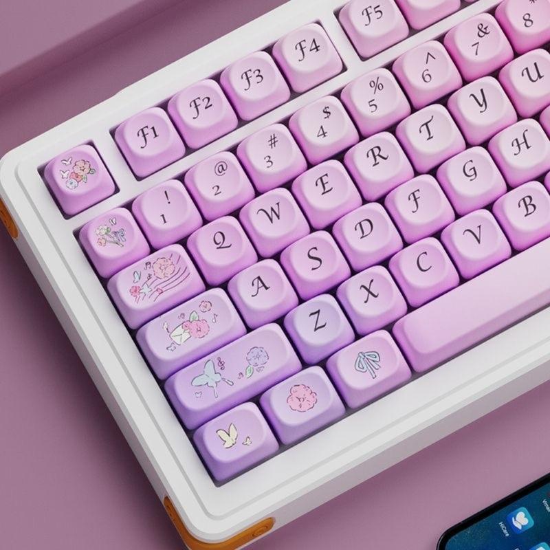 Ergonomic OQO Height Keycap Pink Flower Keycaps for Mechanical Keyboards and Gaming Setting Personalizing 127pcs