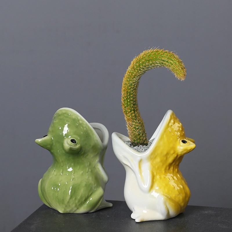 Creative Frogs Face Ceramic Flower-pot For Small Desktop Shelf Decoration Indoor Gardening