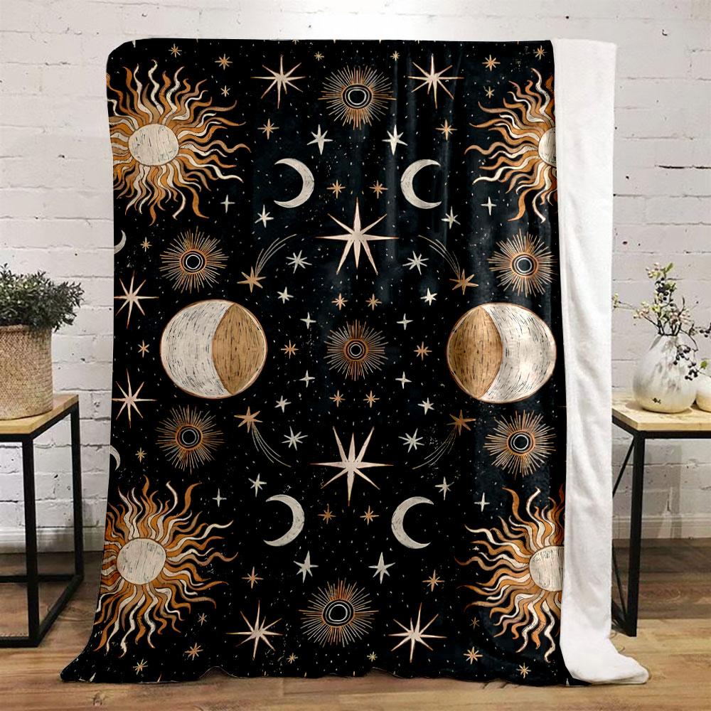 Sun Moon Star Pattern Blanket bedroom Blanket for Livingroom Couch lunch break Soft throw for Friend's festival Gift