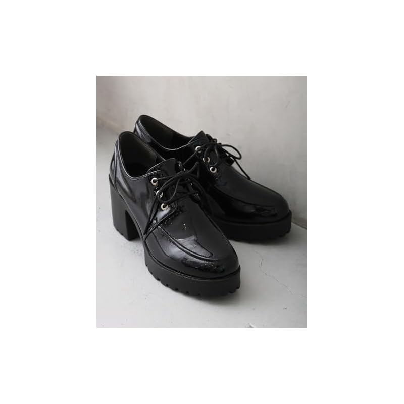 [DMTR] Two Designs to Choose From: Platform Tank Sole Lace-Up Mannish Shoes for Women 2134_2302-L29 (Black Enamel (Stitch 2134), L)
