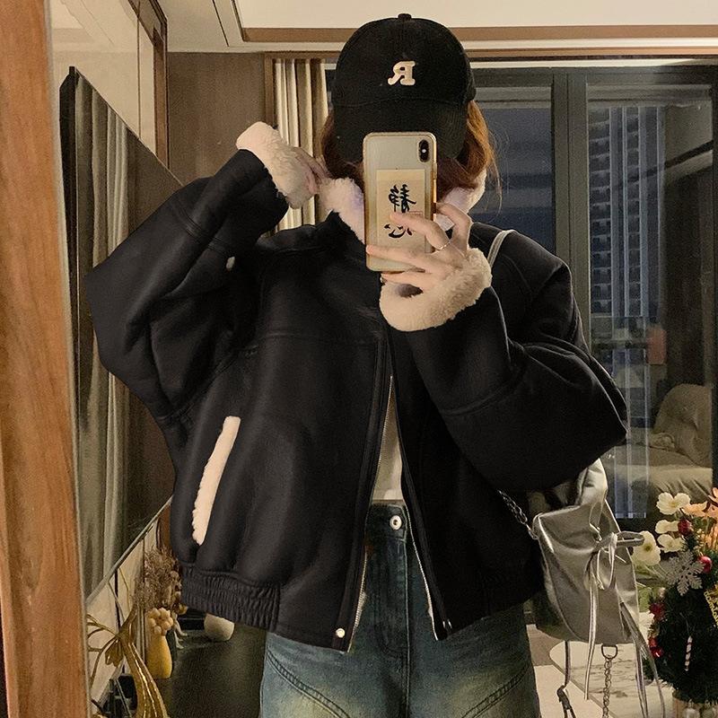 Lamb fur jacket short coat women's winter 2024 new trendy brand fur integrated sweet cool motorcycle clothes