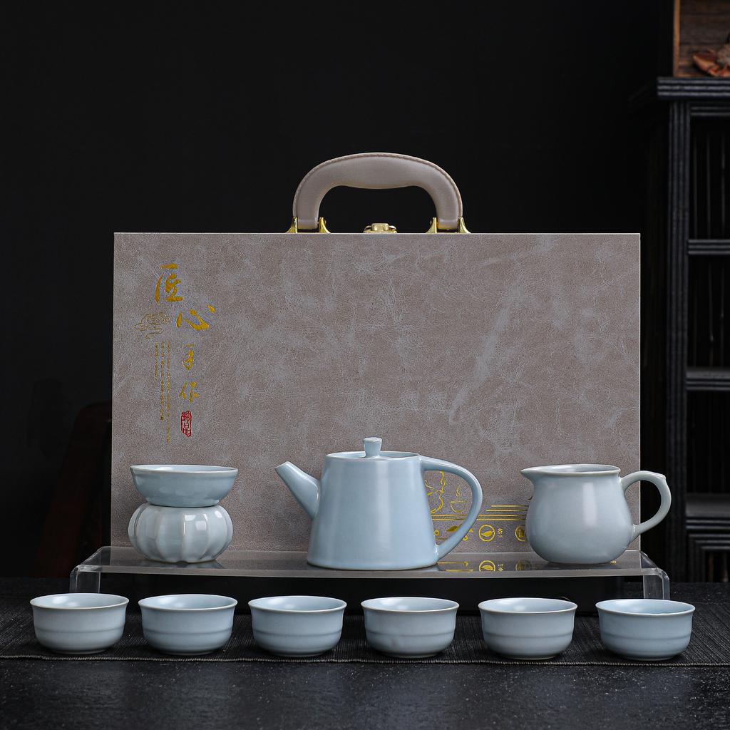 Ceramic Kung Fu tea set Household Ge kiln open teapot teacup high-end gift box business gift