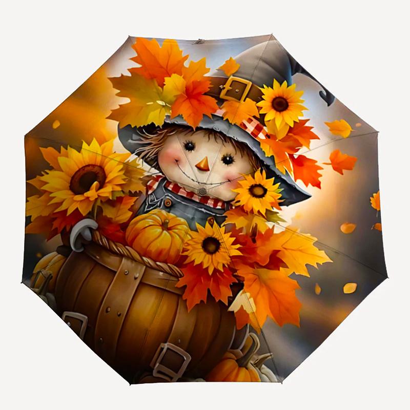 1pc Autumn Harvest Scarecrow Automatic Opening and Closing Practical Umbrella - Suitable for Various Occasions, Outdoor Activities, Lightweight and Du