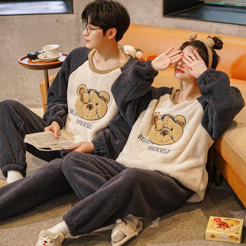 Pánské a dámské silné pyžamo z korálového fleecu: Hřejivá sametová flanelová zimní souprava