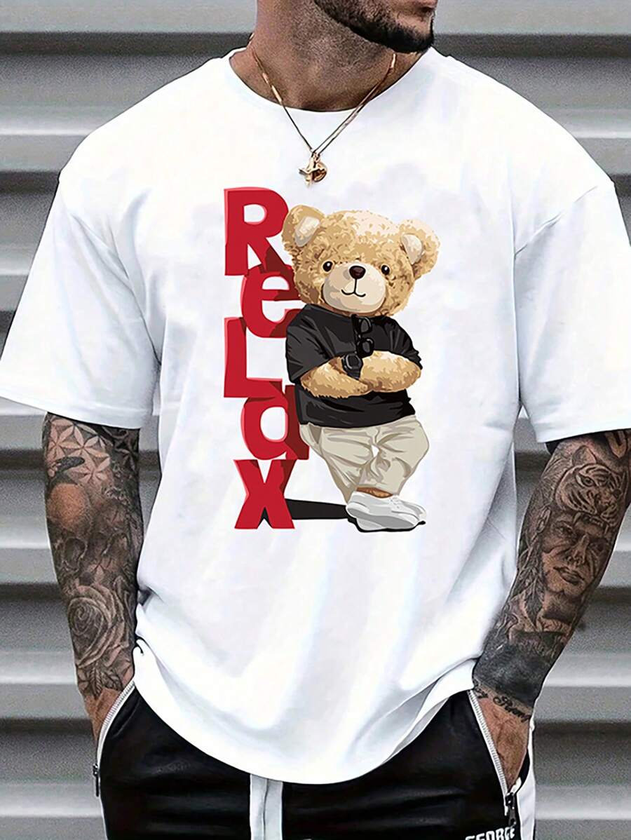 

Unisex s Summer Letter & Bear Graphic Print Crew Neck Short Sleeve Casual T-Shirt S