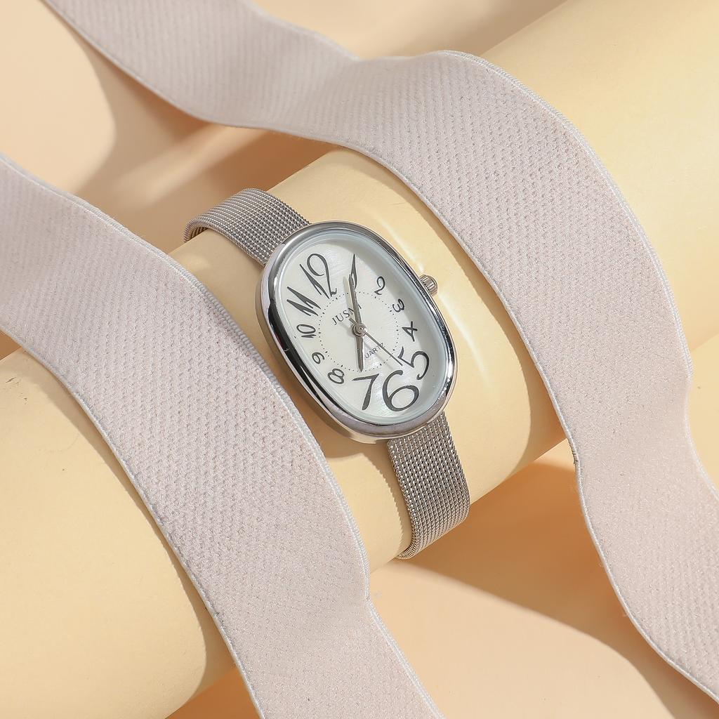 Ladies' exquisite and fashionable Arabic numeral scale oval dial mesh quartz watch suitable for birthday gifts, anniversary gift
