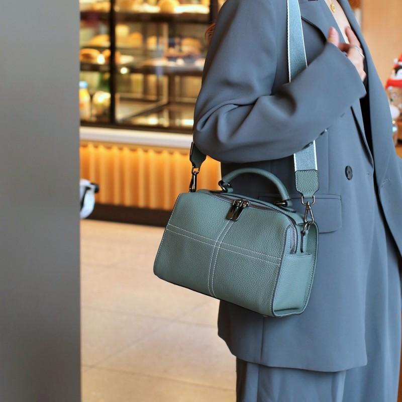 Boston Bag Genuine Leather Women s All-match Handbag Fashionable Top-layer Cowhide Single-shoulder Cross-body 6621 25x12x16