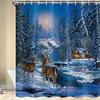 Winter Weihnachten Duschvorhang Xmas Rentier Natur Wald Schneebedeckte Landschaft Bauernhaus Badevorhang Polyestergewebe Badezimmerdeko