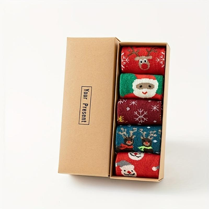 high qualityRandom 5-Pair Reindeer Print Thick Socks, Comfortable Warm Christmas Mid-Calf Socks, Unisex Socks for Women - Thick Warm Mid-Calf Holiday One-size