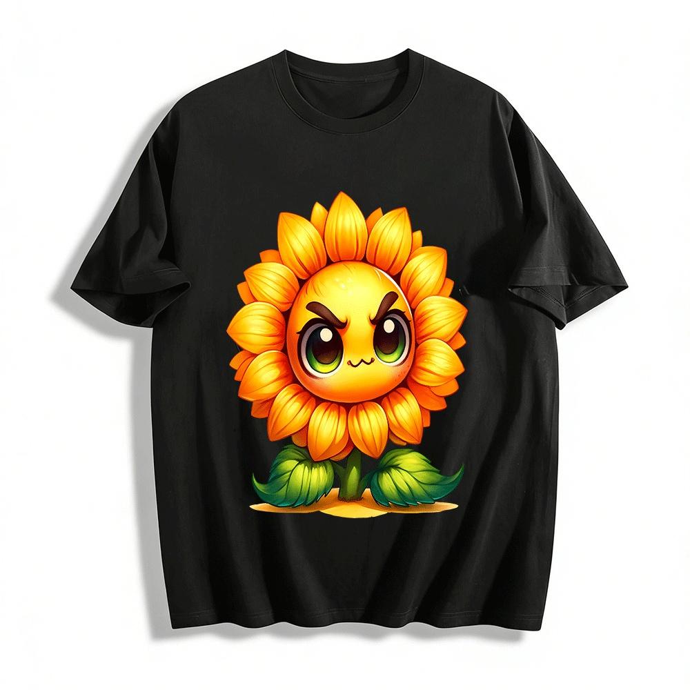 

Cute Grumpy Sunflower Print Casual Short Sleeve Top Pure cotton T-shirt XXS