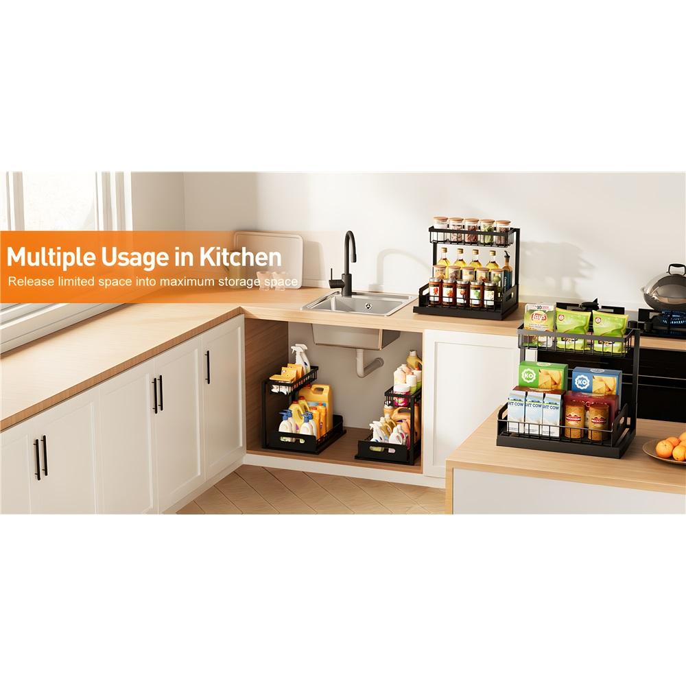 1/2 pieces double-layer kitchen sink storage rack, sliding pull-out cabinet finishing rack, metal drawer