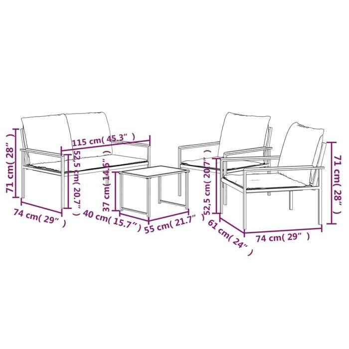 VidaXL Garden Lounge Set with Cushions 4 Pcs, Set of Chairs with Backrest, Furniture Set, Patio Furniture, 3188016