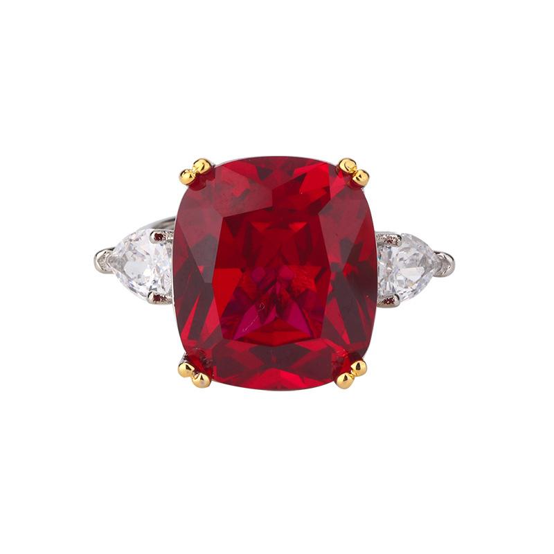 Jewelry Copper Bottom Gold-Plated Simulation Color Treasure Corundum Fat Rectangular Simple Ring Female 14 * 16