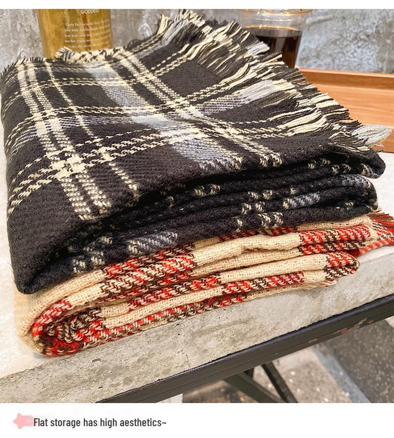 Korean Retro Double-Sided Plaid Scarf - Women's Classic Autumn/Winter Warm Accessory