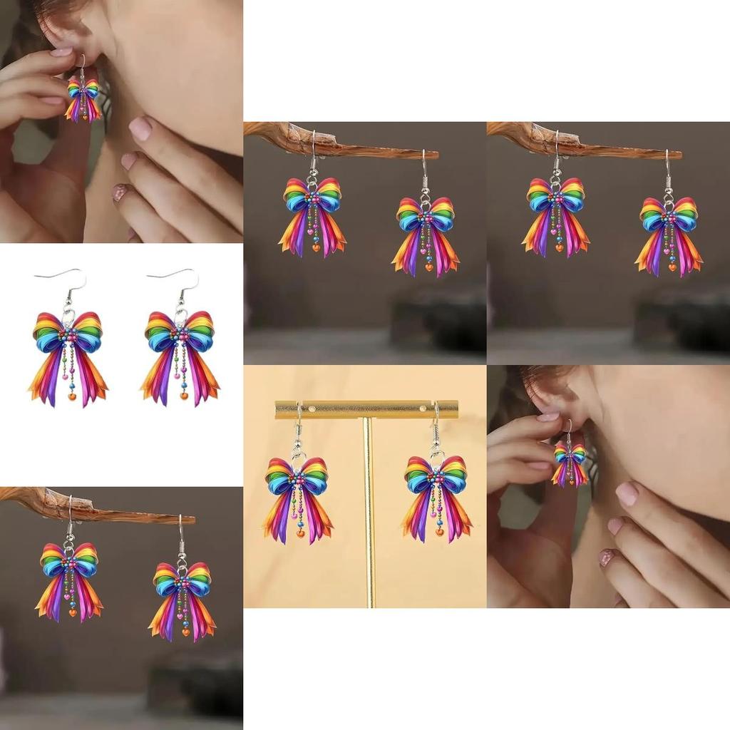 Creative Rainbow Bow Women's Acrylic Earrings For Women And Men Summer