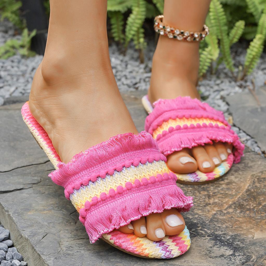 Fashion 2025 Summer New Color Flat Slippers Female Metal Eagle Head To Wear A Line of Casual Slippers Women Plus Size 36-43