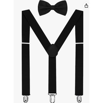 Unisex Strap Clip Non-Slip Suspender Strap Men'S Elastic Strap Black Best Man Bow Tie Set