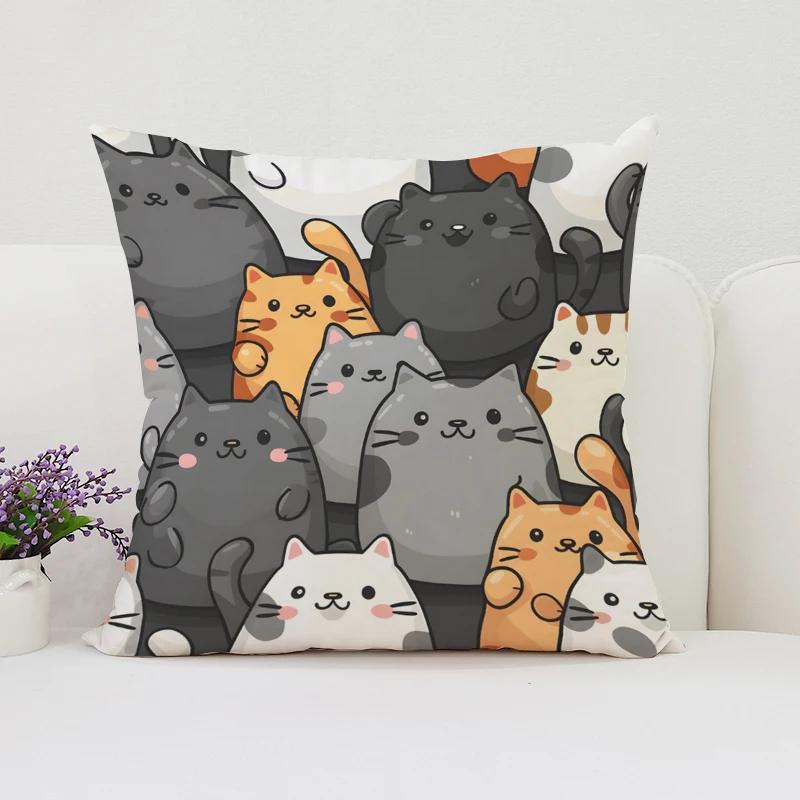 Cute Cartoon Cat Pillowcases for Pillows 45x45 Cushions Cover Aesthetic Room Decoration Cushion Cover 50x50 Home Decor Pillow