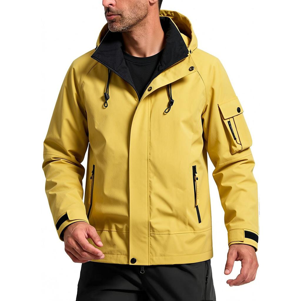 Men's Windproof Hiking Jacket with Hood Long Sleeve Zip Front Outdoor Coat for and Hiking
