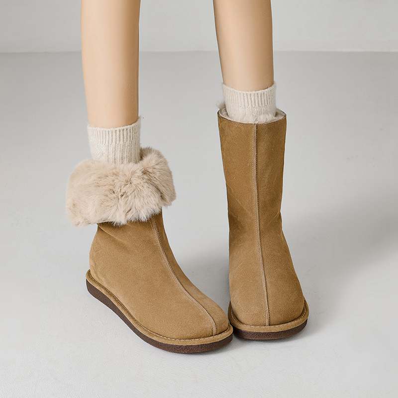 Krazing Pot Cow Suede Nubuck Fur Winter Shoes Snow Boots Women Slip on Keep Warm Lace Up European Design Ankle Boots